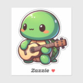Schattigee Chibi Turtle speelt gitaar Sticker (Vel)