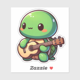 Schattigee Chibi Turtle speelt gitaar Sticker