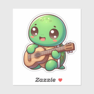 Schattigee Chibi Turtle speelt gitaar Sticker