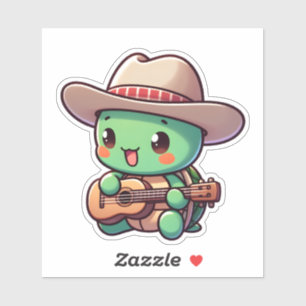 Schattigee Chibi Turtle speelt gitaar Sticker