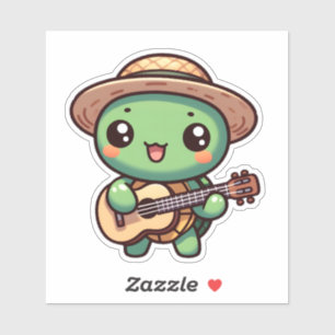 Schattigee Chibi Turtle speelt gitaar Sticker
