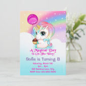 Schattigee Chibi Unicorn verjaardagsfeestuitnodigi Kaart (Staand voorkant)