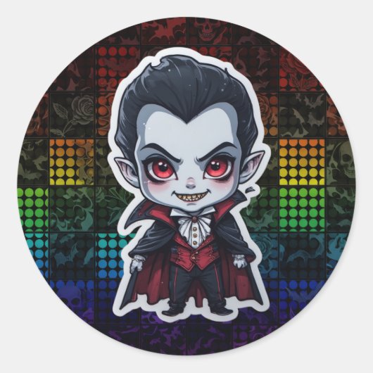 Schattigee Chibi Vampire Halloween Character Stick Ronde Sticker (Voorkant)