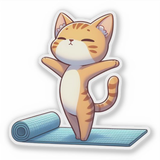 Schattigee Chibi Yoga Kat Sticker (Voorkant)