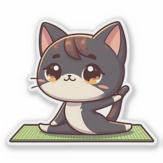 Schattigee Chibi Yoga Kat Sticker (Voorkant)