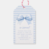 Schattigee Chic Blue Bow Baby Shower Dank u Cadeaulabel (Achterkant)