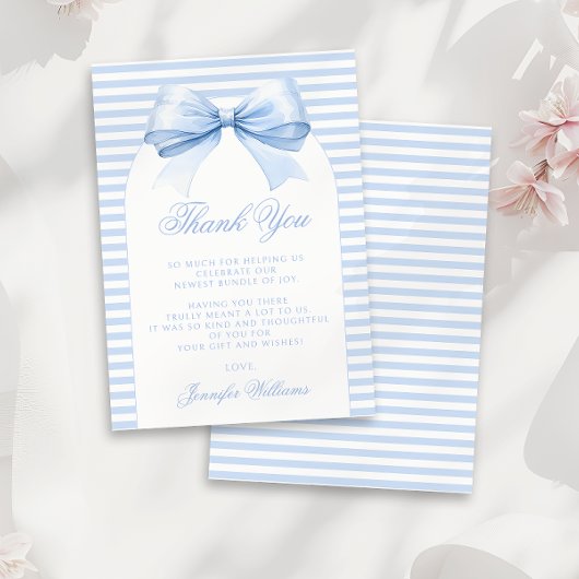 Schattigee Chic Blue Bow Franse Baby Boy Shower Bedankkaart