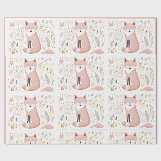 Schattigee Chic Boho Pastel Blush Grijs Gouden Vos Cadeaupapier (Vlak)