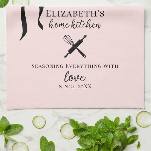 Schattigee Chic Girly Blush Roze en Zwarte Polka D Theedoek (Gevouwen)