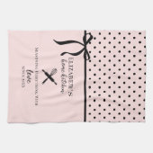 Schattigee Chic Girly Blush Roze en Zwarte Polka D Theedoek (Horizontaal)