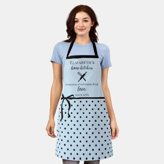 Schattigee Chic Girly Lichtblauw en Zwarte Polka D Schort (Gedragen)