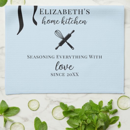 Schattigee Chic Girly Lichtblauw en Zwarte Polka D Theedoek (Gevouwen)