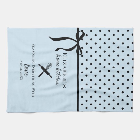 Schattigee Chic Girly Lichtblauw en Zwarte Polka D Theedoek (Horizontaal)