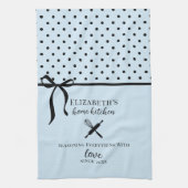 Schattigee Chic Girly Lichtblauw en Zwarte Polka D Theedoek (Verticaal)