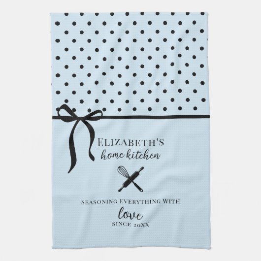 Schattigee Chic Girly Lichtblauw en Zwarte Polka D Theedoek (Verticaal)