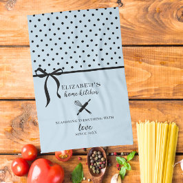 Schattigee Chic Girly Lichtblauw en Zwarte Polka D Theedoek