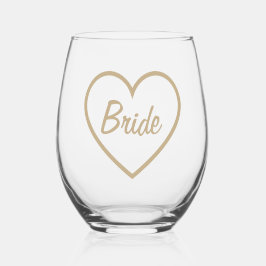 Schattigee Chic Gold Bride Cursief Script Hart Wijnglas Zonder Voet