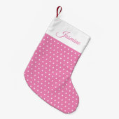 Schattigee Chic Naam Roze en Witte Polka Dot Kleine Kerstsok (Voorkant (Hangend))