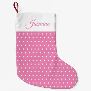 Schattigee Chic Naam Roze en Witte Polka Dot Kleine Kerstsok