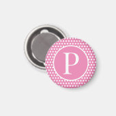 Schattigee Chic Pink Polka Dots initiaal letter Magneet (Voorkant / Achterkant)