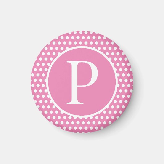 Schattigee Chic Pink Polka Dots initiaal letter Magneet (Voorkant)