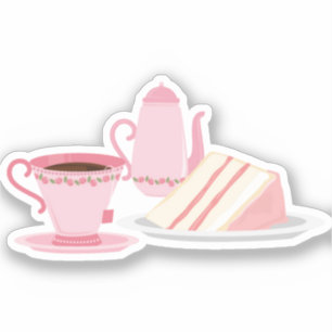 Schattigee Chic Pink Tea Set thema Sticker