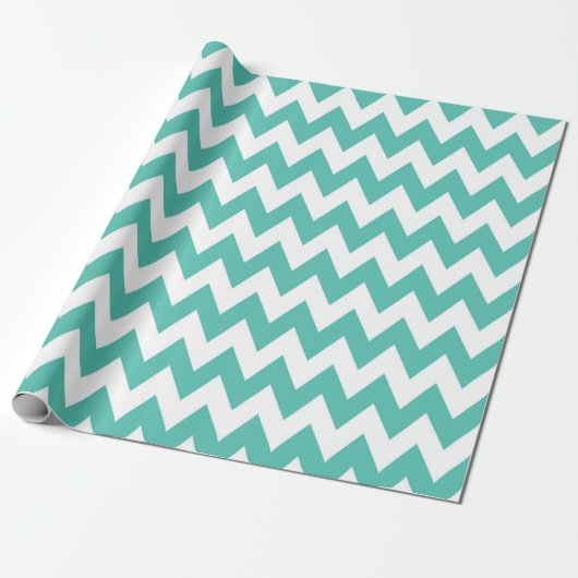 Schattigee Chic Turquoise Blauwgroen Chevron Zigza Cadeaupapier (Uitgerold)