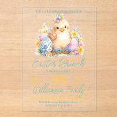 Schattigee Chick Bloemen Blauwe Paasbrunch Acryl Uitnodigingen (Voorkant)