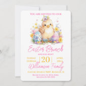 Schattigee Chick Bloemen Roze Paasbrunch Kaart (Voorkant)