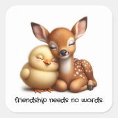 Schattigee Chick & Deer Knuffelen Beste Vrienden Vierkante Sticker (Voorkant)