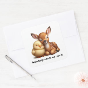 Schattigee Chick & Deer Knuffelen Beste Vrienden Vierkante Sticker