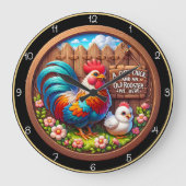 Schattigee chick en oude haan. grote klok (Voorkant)