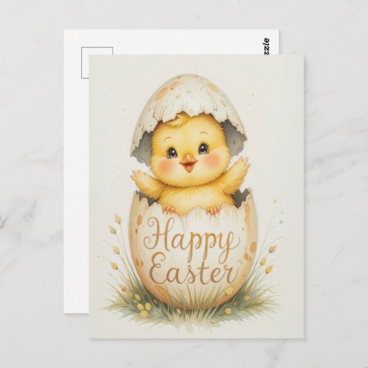 Schattigee Chick Happy Easter Greeting Briefkaart (Voorkant / Achterkant)