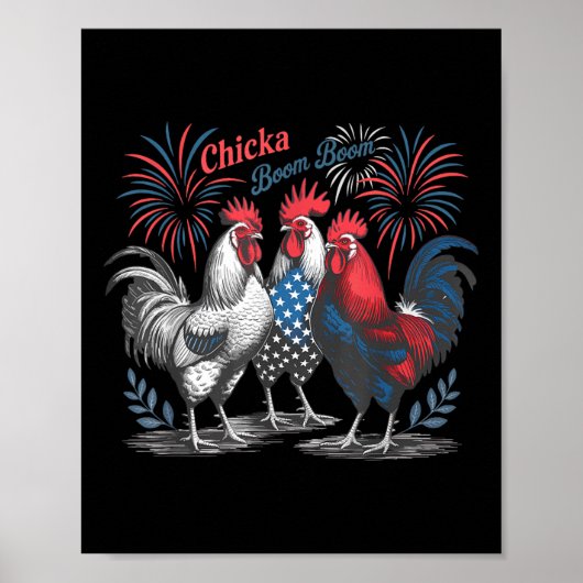 Schattigee Chicka Boom Boom Funny Chicken 4th of J Poster (Voorkant)