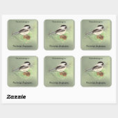 Schattigee Chickadee Bird & Pine Natuur Art Bookpl Vierkante Sticker (Vel)