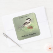 Schattigee Chickadee Bird & Pine Natuur Art Bookpl Vierkante Sticker (Envelop)