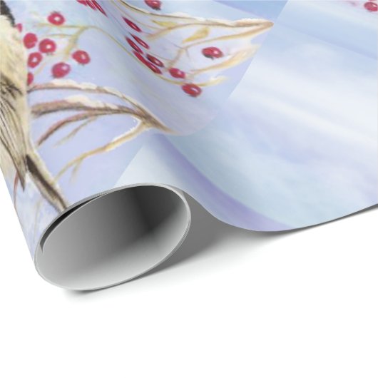 Schattigee Chickadee met bessen Waterverf Vogelkun Cadeaupapier (Rol Hoek)