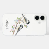 Schattigee Chickadee op Flower Branch Custom Name Case-Mate iPhone Case (Achterkant (horizontaal))