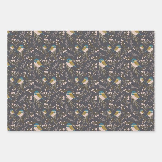 Schattigee Chickadee Trio Decoupage Gift Inpakpapier Vel (Voorkant 2)