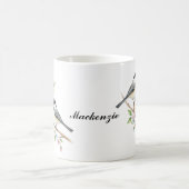 Schattigee chickadees op Floral Branch Custom Name Koffiemok (Center)