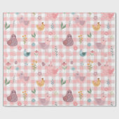 Schattigee Chicken Peach Gingham Wrapping Paper Cadeaupapier (Vlak)