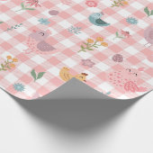 Schattigee Chicken Peach Gingham Wrapping Paper Cadeaupapier (Hoek)