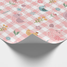 Schattigee Chicken Peach Gingham Wrapping Paper Cadeaupapier