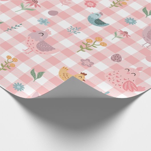 Schattigee Chicken Peach Gingham Wrapping Paper Cadeaupapier (Hoek)