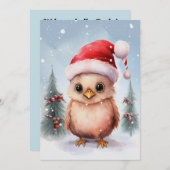 Schattigee Chicken Winter Kerstmis Waterverf Kaart (Voorkant / Achterkant)