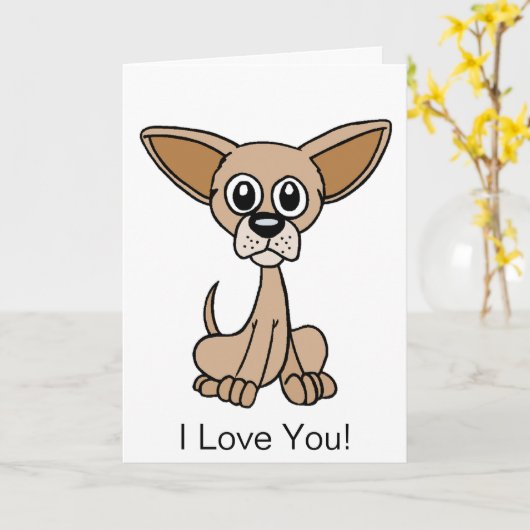 Schattigee Chihuahua Cartoon 1 Kaart (Gele Bloem)