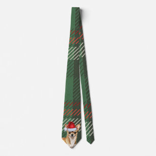 Schattigee Chihuahua Green Red Plaid Kerstvakantie Stropdas