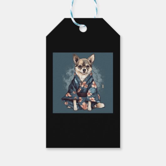 Schattigee Chihuahua Hond In Japans Kimono Robe Il Cadeaulabel (Voorkant)