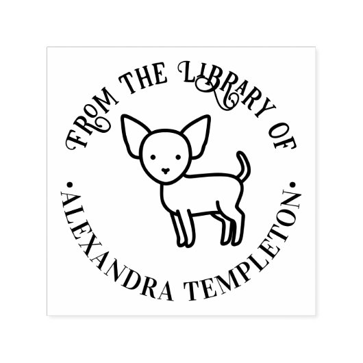 Schattigee Chihuahua Hond "Uit de Bibliotheek van" Zelfinktende Stempel (Design)