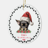 Schattigee Chihuahua Hondenpoot Santa Hat 1e Kerst Keramisch Ornament (Links)